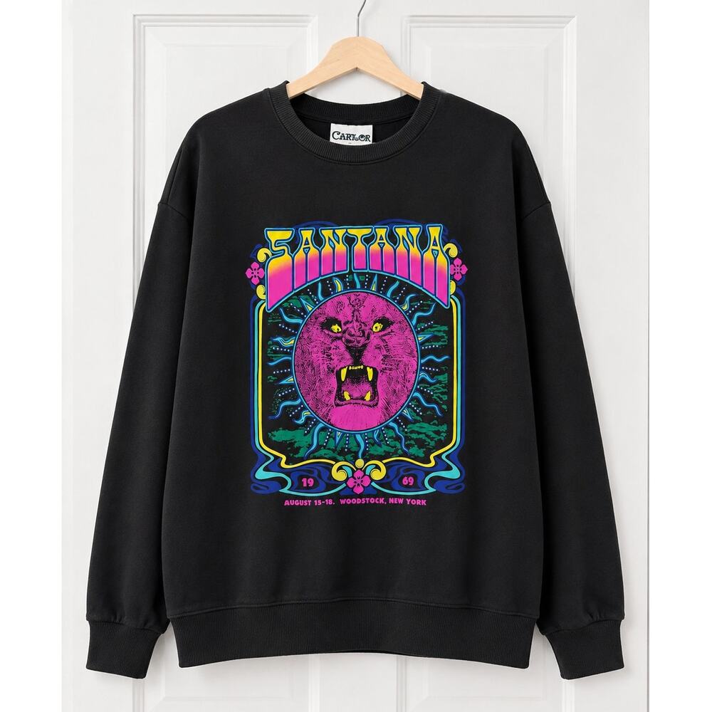 Carlos by Carlos Santana Woodstock 1969 Graphic Sweatshirt Black Size Large